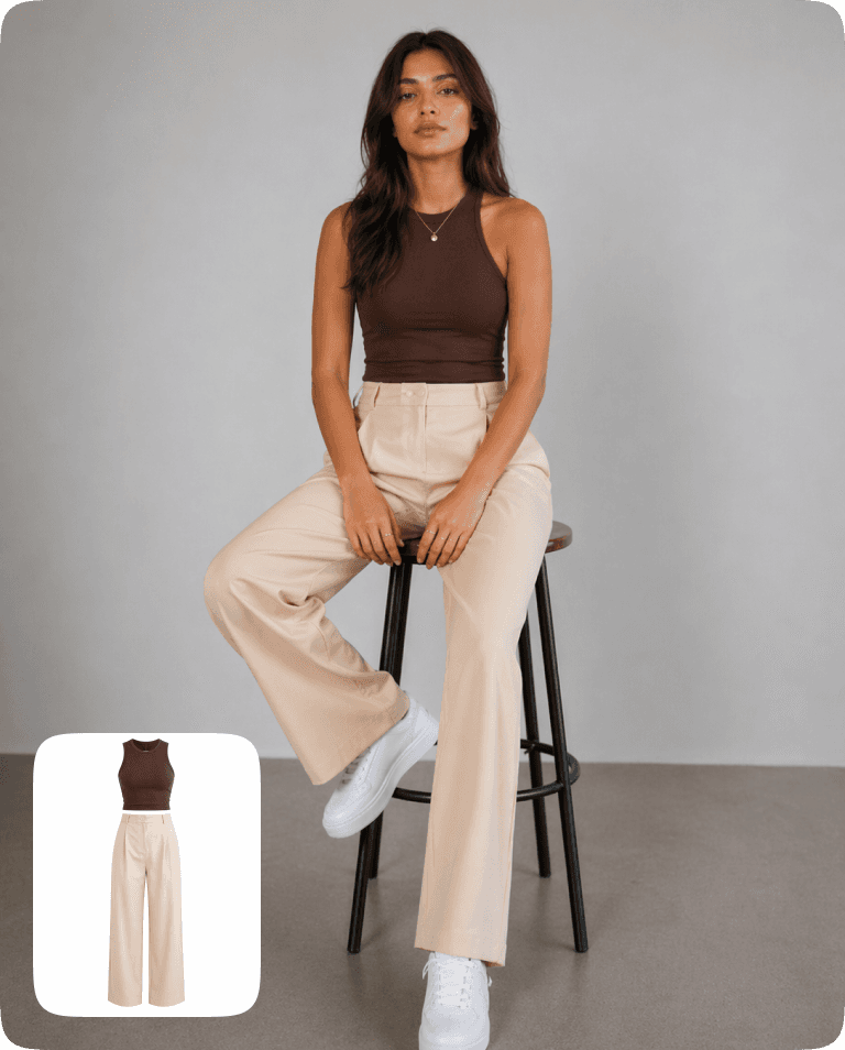 AI-generated on-model outfit photography by LionStudio AI